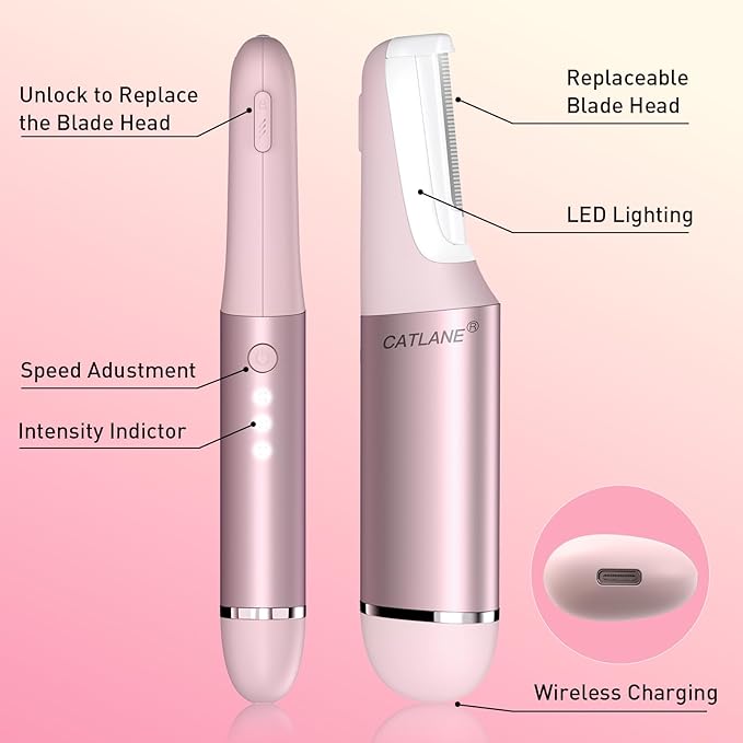 Dermaplane Razor for Women Face, Dermaplaning Tool for Face, Sonic Smooth Exfoliation & Peach Fuzz-Hair Removal System with 10 Dermaplaning Blades, Charm Pink