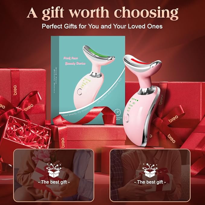 Face and Neck Massager Tool with Heat & 3 Light Therapies, Smart Vibration, Red-Light-Therapy and EMS Modes, Gua Sha Facial Tools for Face and Neck Skin Care and TMJ Relief