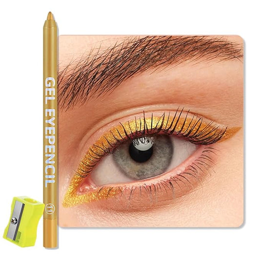 Golden Shimmer Gel Eyeliner Pencil, Multi-Use Waterline Eyeliner with Sharpener, Sharpenable Eye Liner Waterproof Smudge Proof, High Pigmented Eye Makeup Liners, Vegan & Cruelty-Free 11