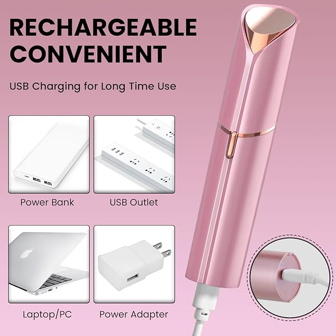 Facial Hair Remover for Women – Electric Face Razor with Light, Hair Removal for Upper Lip, Chin & Cheeks – Color Rose Red
