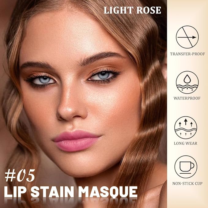Kaely Light Rose Lip Stain Peel Off Masque, Long Lasting Waterproof Smudge Proof Lip Tint, Non-Transfer Semi Permanent Lipliner Tattoo with Tweezer, Matte Finish, Vegan & Cruelty-Free, 05