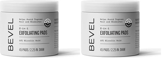 Bevel 10% Glycolic Acid Toner Pads for Face, Helps Remove Dead Skin Cells and Reduce Ingrown Hairs for Even Skin Tone and Texture, 45 Count (Packaging May Vary) (Pack of 2)