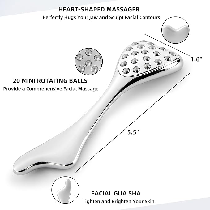 pfefe Stainless Steel Gua Sha & Face Roller, 3-in-1 Dolphin Facial Roller for Esthetician Supplies Women Gift, Skin Care Tool for Puffiness, Wrinkles, Dark Circles (1 Pc)