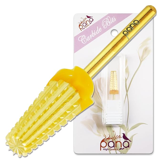 PANA 3/32" Shank 5-in-1 Nail Carbide Bit - (Triple Coarse - 2X Coarse Grit, Gold) - Two Way Rotate use for Both Left and Right Handed Fast remove Acrylic or Hard Gel Machine