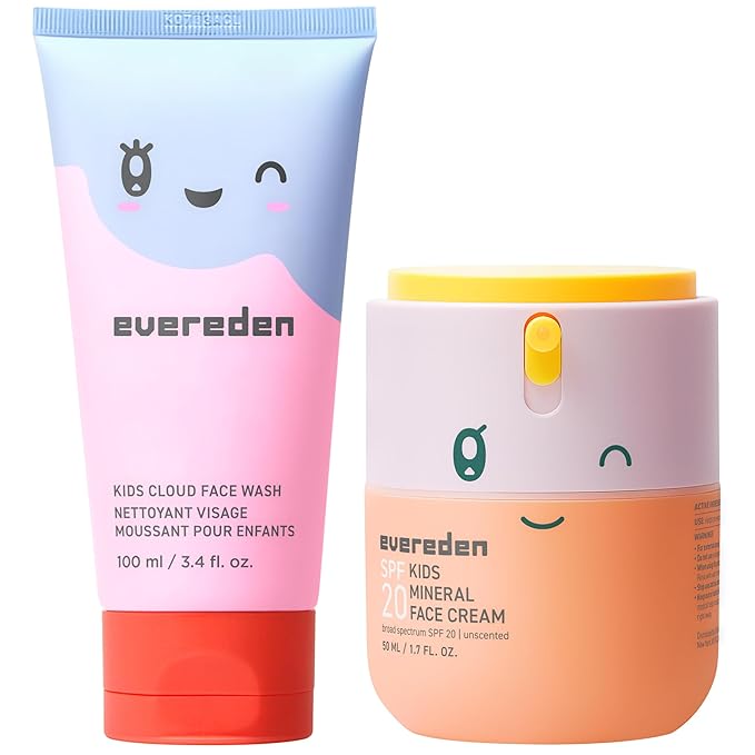 Kids Healthy Morning Duo: Clean & Vegan Skin Care for Kids Bundle | Skin Care Cloud Face Wash + SPF 20 Mineral Face Cream | Non-Toxic | Non-Comedogenic | Fun | Easy-to-Use Skincare