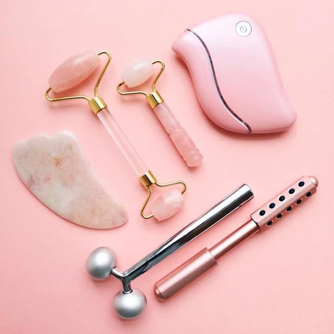 Mei Apothecary Rose Quartz Facial Roller, Authentic Face Roller for Puffiness, Depuffing Eye Roller & Face Massage Tool