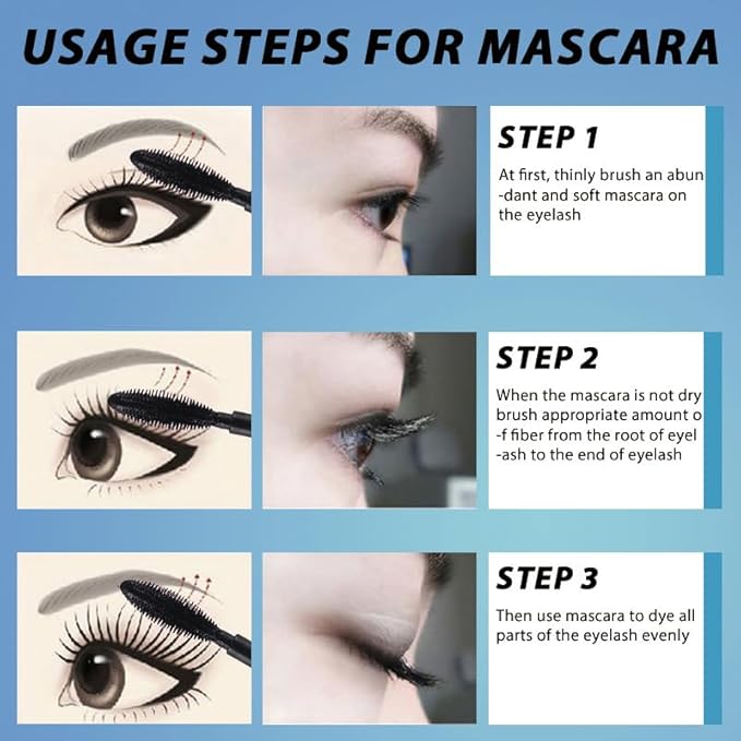 2 Pack 2 in 1 QIC Mascara, 5x Longer Washable Black Mascara, 4D Silk Fiber Lash 2 Step Mascara, No Clumping, Long-lasting Waterproof Mascara, Lash Cosmetics Beauty Eye Make up