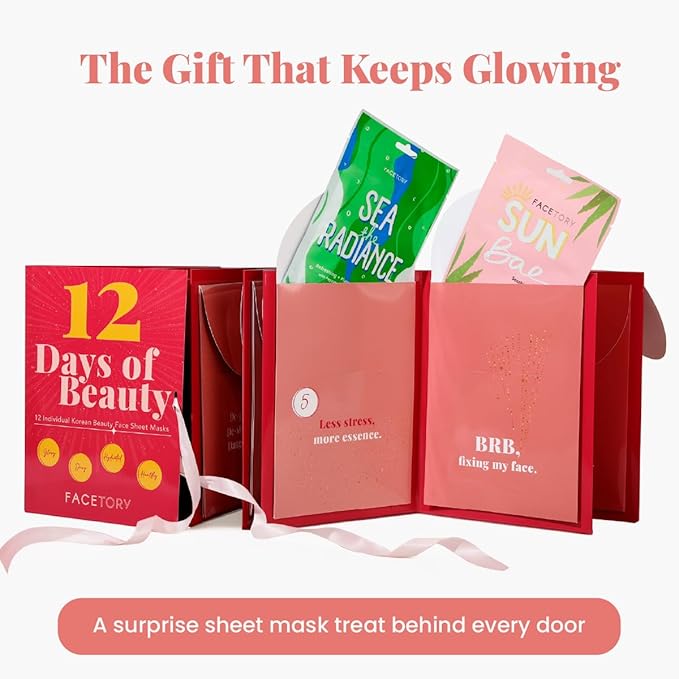 FACETORY Valentine’s & Galentine’s Day Skincare Gift Set | 12-Day K-Beauty Sheet Mask Collection | Self Care Gift for Women, Friends & Besties