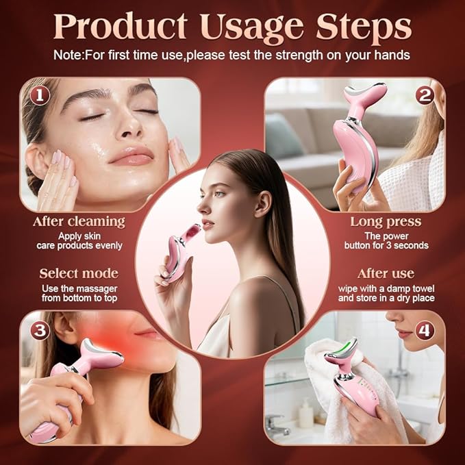 Face and Neck Massager Tool with Heat & 3 Light Therapies, Smart Vibration, Red-Light-Therapy and EMS Modes, Gua Sha Facial Tools for Face and Neck Skin Care and TMJ Relief