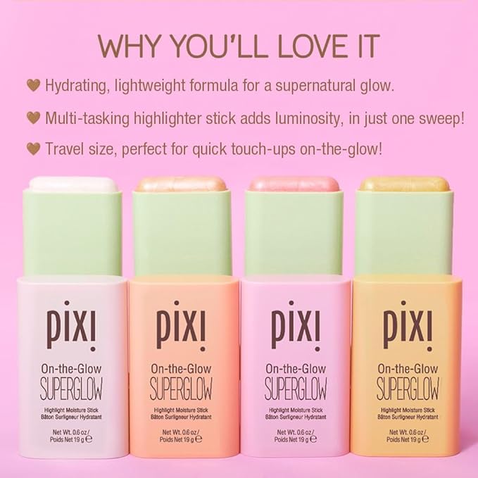 Pixi On-the-Glow SuperGlow | Shade GildedGold | Hydrating Highlighter Stick with Ginseng, Aloe Vera & Fruit Extracts | For Cheeks & Brow Bones | 19g / 0.6oz | Paraben-Free Luminous Natural Highlight