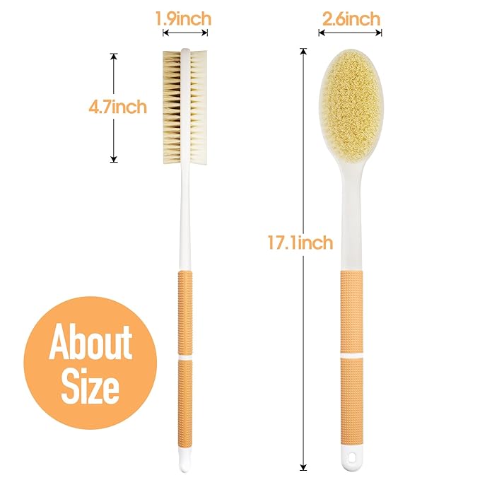 Body Scrubber Anti Slip for Shower,Shower Brush Long Handle with Stiff and Soft Bristles,Body Wash Exfoliating Back Scrubber for Bath or Dry Brushing Body Brush(Orange)