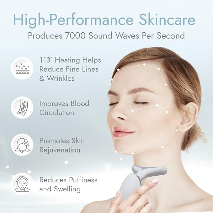 LuxeSkin 7 Color LED Red Light Therapy Facial Massager for Face and Neck, Electric Facial Tool for Skin Care with Vibration, Warm Mode & Travel Bag