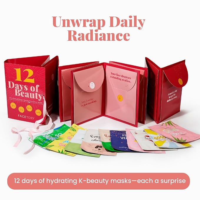 FACETORY Valentine’s & Galentine’s Day Skincare Gift Set | 12-Day K-Beauty Sheet Mask Collection | Self Care Gift for Women, Friends & Besties