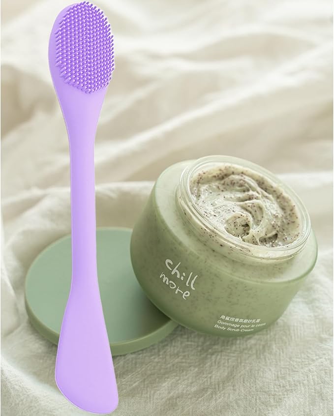 2 in 1 Facial Cleansing Brush&Silicone Face Mask Applicator, 2PCS Face Mask Brush Face Scrubber for Exfoliating, Massaging, Remove Blackheads, Applicator for Mud, Body Lotion, DIY Mask, Pink & Purple