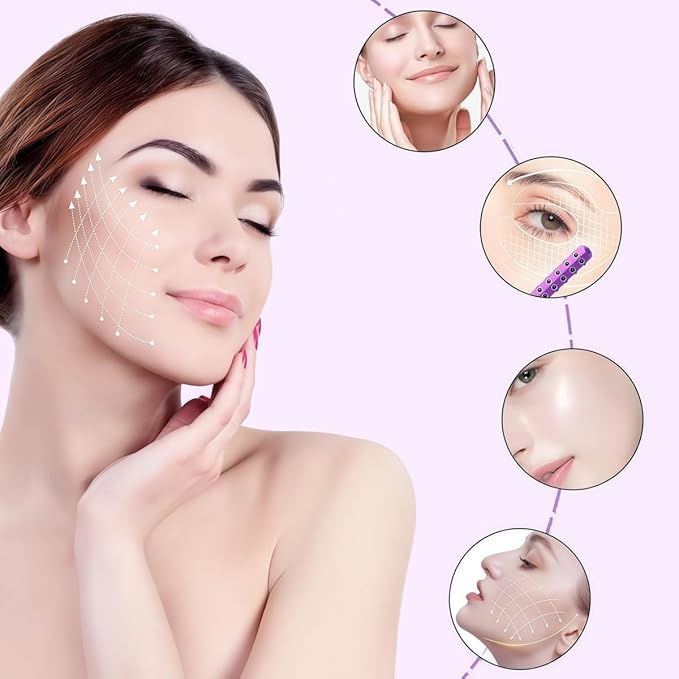 Face roller for women,Face Sculpting Tool, 30 pieces of germanium stone facial roller,Facial and Neck Beauty Massage, Help Blood Circulation, Reduce Puffiness and Redness,Great Self-care Gift(purple)