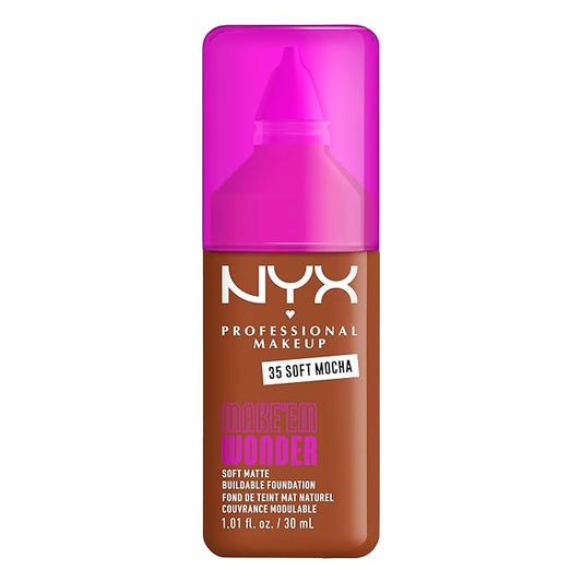 NYX PROFESSIONAL MAKEUP Make 'Em Wonder Liquid Foundation, 24HR Foundation Makeup With A Soft Matte Finish, Buildable Full Coverage - 35 Soft Mocha
