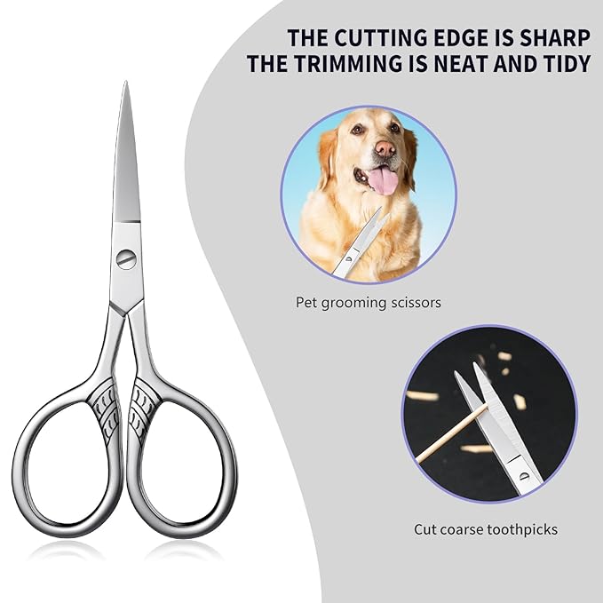 Professional Nose Hair Scissors 3.5"，Stainless Steel Precision Trimmer for Eyebrows, Beard, Ear, Mustache | Anti-Slip Handle, Mini Grooming Tool for Men/Women -QUIUMES (Small scissors - Patterned)