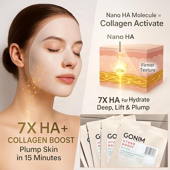 GONIM Face Mask Korean Skin Care with Hyaluronic Acid Serum & Collagen Activation, Face Masks Skincare with Vitamin C, Moisturizing Sheet Mask for All Skin,Korean Face Mask Travel Essentials 10 Sheets