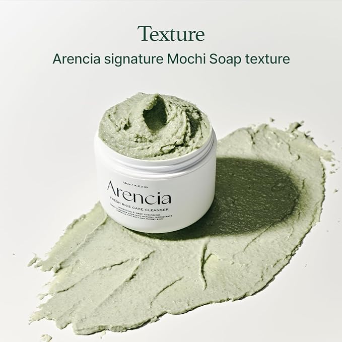 Arencia Korean Rice Mochi Face Cleanser & Daily Scrub - Moisturizing, Brightening & Deep-Cleansing - All Skin Types, Vegan, Organic - with Rice Powder, Rice Water & Green Tea (1.76oz)