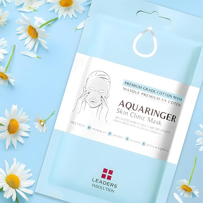 Leaders Insolution Aquaringer Skin Clinic Mask | Intense Hydration Treatment Mask with Swiss Glacial Water & Power Peptides | Moisturizing & Firming for Dry Skin, Fine Lines (5 Sheets)