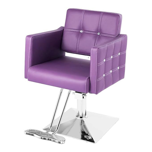 Purple Hair Salon Chair, Styling Chair for Stylist, Barber Chair for Home, Height Adjustable Hydraulic Pump, Multifunctional Hairderss Braider Chair for Women(Purple)