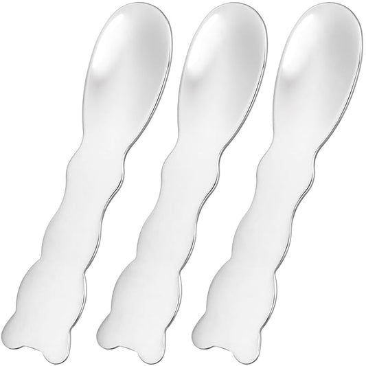 3pcs Mini Metal Makeup Spatula, Reusable Cosmetic Cream Spatulas Spoon, Skincare Scoop Applicator Facial Massage Beauty Tools for Mixing and Sampling Face Eye Cream- Silver