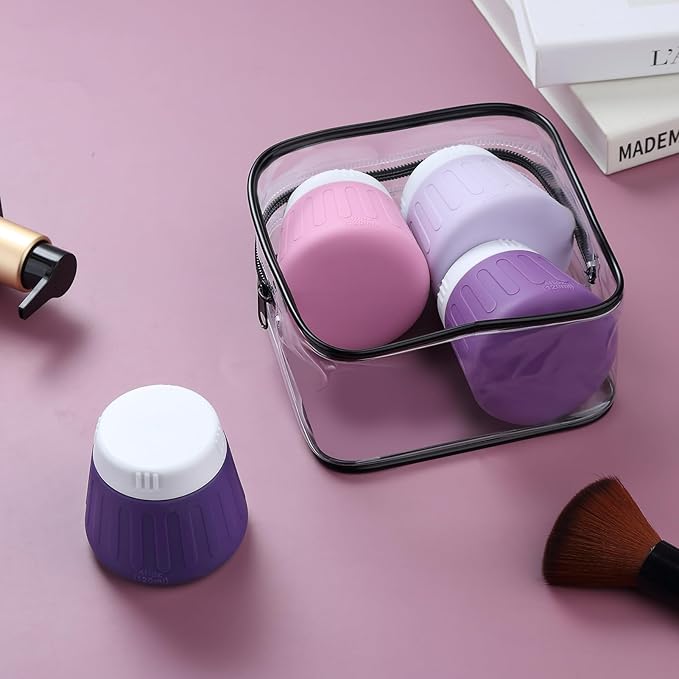 Gemice 4 OZ Travel Size Containers for Toiletries, Leak-Proof Silicone Slime Jars with Lids, BPA Free Small Round Cosmetic Slime Container for Lotion, Cream, Ointments, Travel Storage (4 Pack)