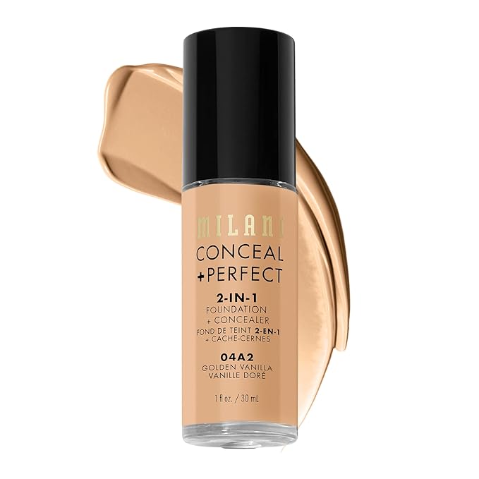 Milani Conceal + Perfect 2-in-1 Foundation + Concealer for a Flawless Complexion, Under Eye Corrector, Cover Redness and Imperfections, Waterproof and Sweatproof - Golden Vanilla