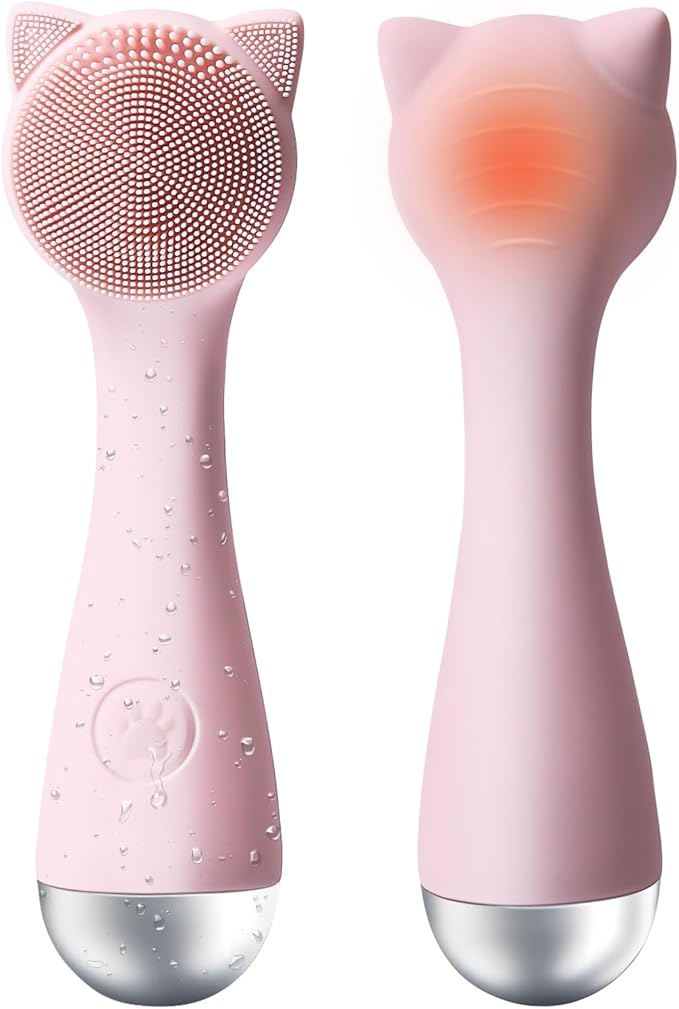 Facial Cleansing Brush, Silicone Face Scrubber Exfoliator for Men & Women, Electric Face Brush Waterproof, with 3 Speeds Adjustable for Deep Cleaning, Removing Blackhead, Facial Massaging (Pink)