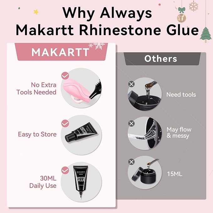 Makartt Nail Rhinestone Glue - 30ML Super Strong Adhesive Gel Nail Glue for Decorations Nail Charms 3D Gel Nail Art Gems Jewel Diamonds for Salon & DIY Manicure, UV/LED Cured Need Beauty Gifts