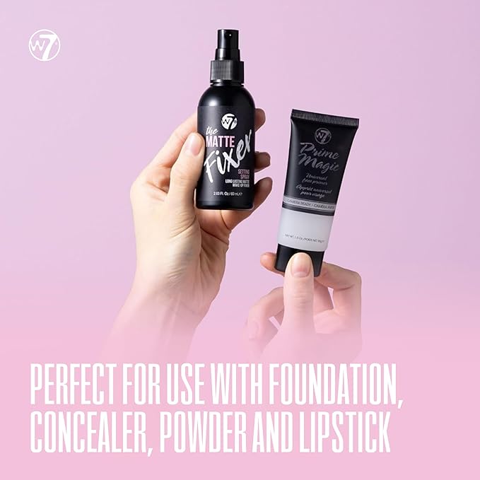 W7 Prime Magic & The Fixer Matte Set - Makeup Primer & Setting Spray Duo for a Smooth, Matte Finish - Pore Minimizer & Shine Control - Quick-Drying, Non-Sticky - Vegan & Cruelty-Free