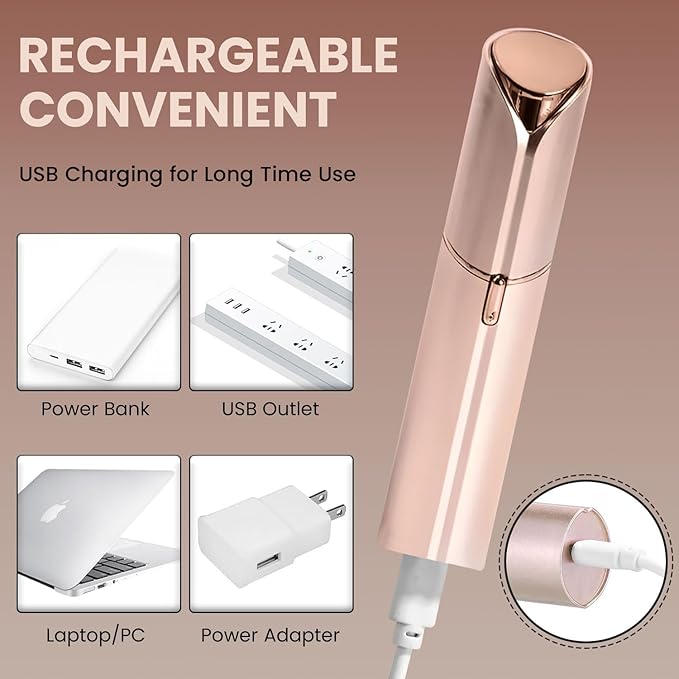 Facial Hair Remover for Women – Electric Face Razor with Light, Hair Removal for Upper Lip, Chin & Cheeks – Color Champagne