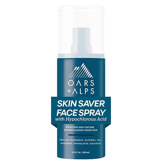 Oars + Alps Skin Saver Facial Spray for Sensitive Skin, Face Spray with Hypochlorous Acid for Breakouts, Itchy, Acne- Prone Skin, Rashes, Redness, Workouts, Traveling, Safe & Clean Ingredients, 3.4oz