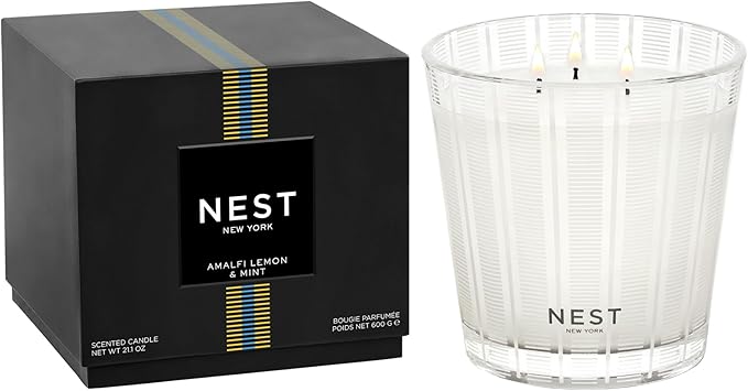 NEST New York Scented 3-Wick Candle, Amalfi Lemon & Mint - 21.2 oz - Up to 100-Hour Burn Time - Reusable Glass Vessel