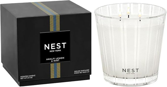 NEST New York Scented 3-Wick Candle, Amalfi Lemon & Mint - 21.2 oz - Up to 100-Hour Burn Time - Reusable Glass Vessel