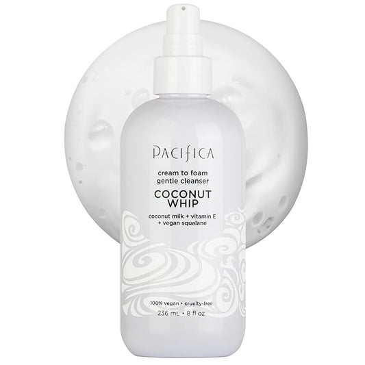 Pacifica Coconut Whip Cream to Foam Face Wash - Gentle Hydrating Facial Cleanser for Dry & Sensitive Skin, Moisturizing Daily Face Wash, Non-Comedogenic Vegan & Cruelty-Free, Dermatologist Tested 8oz
