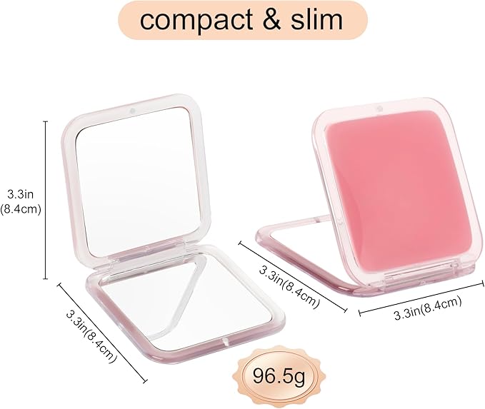15x Magnifying Compact Mirror for Purses and Travel - Handheld 2 Sided 15x/1x Makeup Mirror - Slim Pocket Mirror, Portable & Foldable Square 3.3” x 3.3” (Pink)