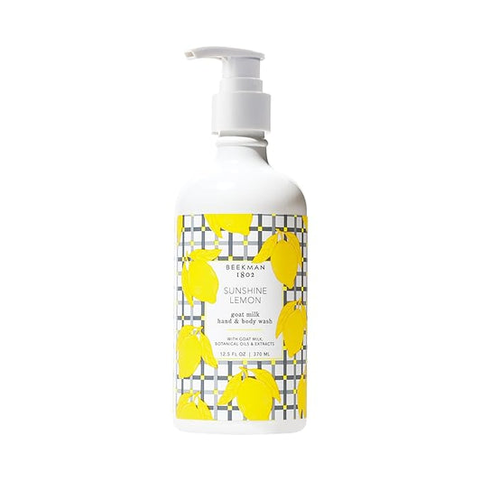 Beekman 1802 Goat Milk Hand Wash, Sunshine Lemon - Scented - 12.5 oz - Cleanses, Softens & Nourishes Skin - Good for Sensitive Skin - Cruelty Free - Ready For Use, Pump Inserted
