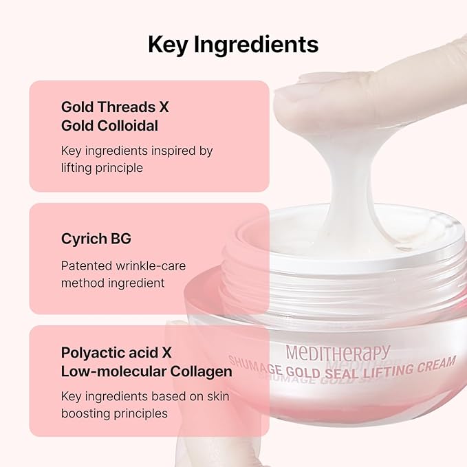 MEDITHERAPY Shumage Gold Seal Lifting Cream - Moisturizer Face Lift Cream, Hydrating & Tightening for Sagging Cheeks - Korean Face Moisturizer for All Skin Types - Radiant Glow Skin - 1.69 Fl. Oz