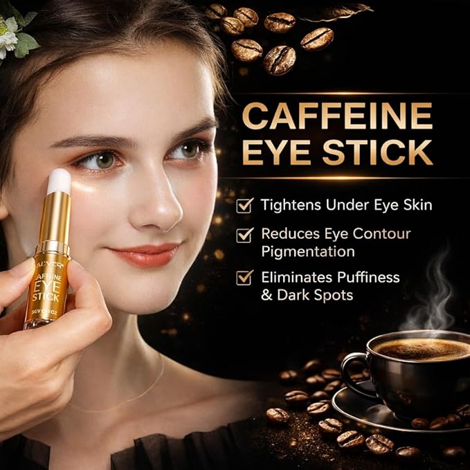 Caffeine Eye Stick Balm, Under-Eye Moisturizing Balm with Coffee Oil & Hyaluronic Acid, Solid Cream for Puffiness Look & Dry Skin, Daily Skincare for Men & Women