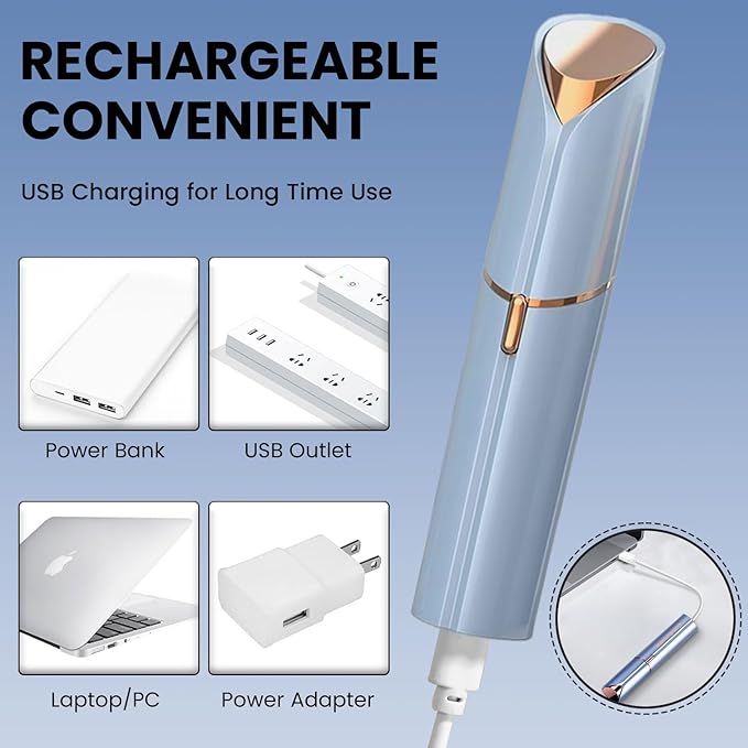 Facial Hair Remover for Women – Electric Face Razor with Light, Hair Removal for Upper Lip, Chin & Cheeks – Color Blue