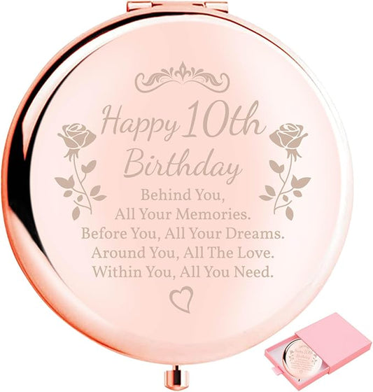 Birthday Gifts for Women Makeup Mirror 10th-85th Birthday Gifts for Sister Mom BFF Daughter Grandma Granddaughter - Milestone Birthday Presents 2-in-1 Compact Mirror (10th Birthday)