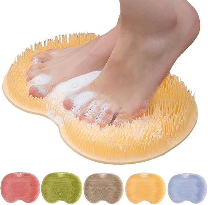 Silicone Shower Foot Scrubber Mat, 2025 New Shower Foot Back Scrubber Massage Pad Back Cleaning Pad, Upgrade Shower Foot Scrubber Mat with Non-Slip Suction Cups Back Bath (Orange)