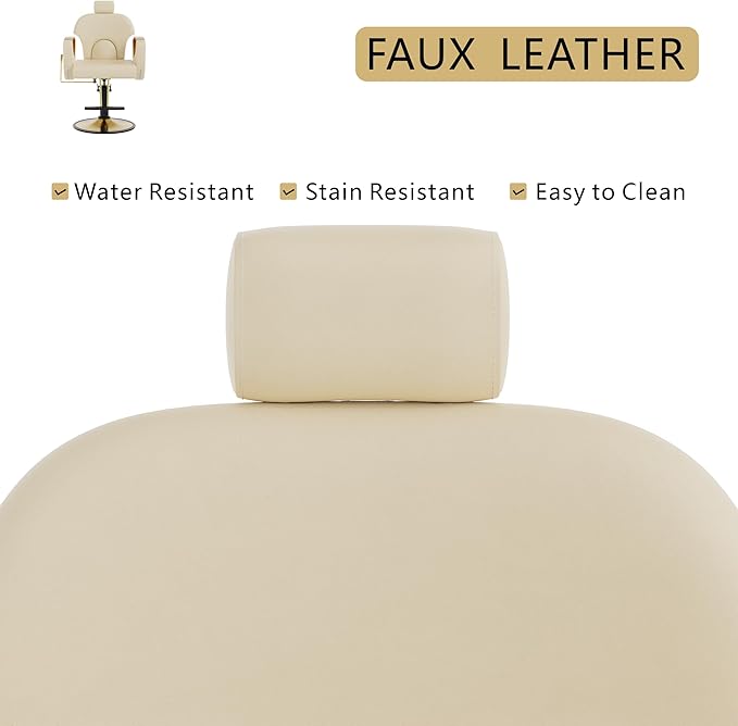 Barber Chair, Reclining Hair Salon Chair, 360 Degrees Swivel Styling Chair, Height Adjustable Hydraulic Shampoo Chairs, Spa Equipment (Off-White)