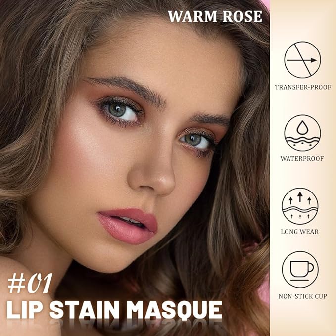 Kaely Warm Rose Lip Stain Peel Off Masque, Long Lasting Waterproof Smudge Proof Lip Tint, Non-Transfer Semi Permanent Lipliner Tattoo with Tweezer, Matte Finish, Vegan & Cruelty-Free, 01