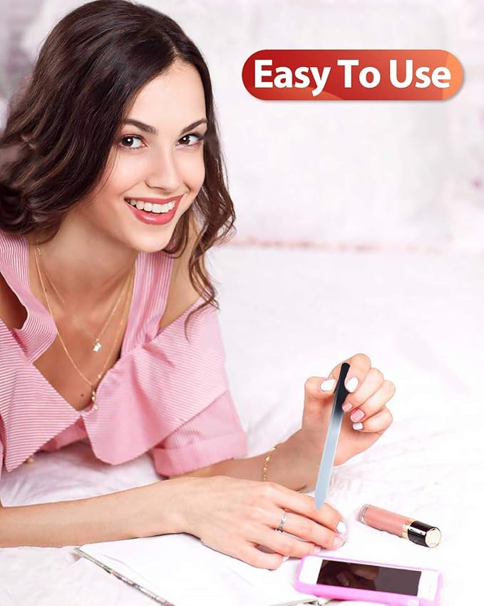 Glass Nail File and Nail Shiner, 4PC Crystal Nail File and Nano Glass Nail Buffer, Premium Set with Case, Professional Manicure Tool Fingernail Czech File for Natural Nail, Gift for Women and Girls