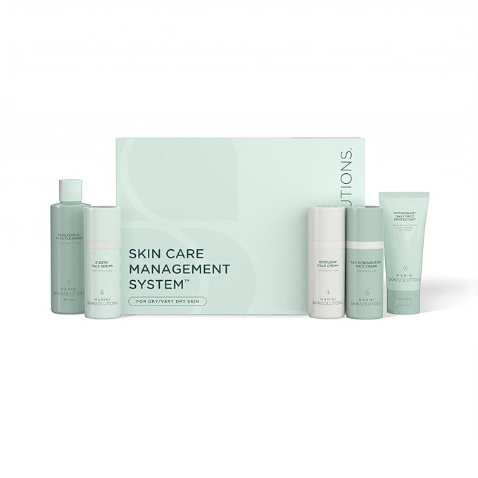 Marini SkinSolutions Skin Care Management System, Dry to Very Dry Skin with Antioxidant Daily Face Protectant SPF 33 - Cruelty Free - Made in The USA