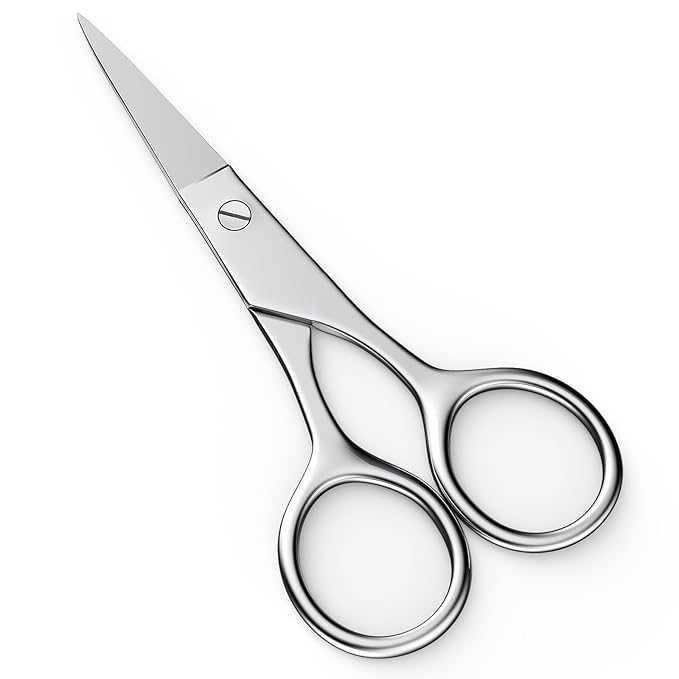 Professional Nose Hair Scissors, Stainless Steel Grooming Tool for Eyebrows, Beard, Mustache, Eyelashes & Ear Hair, Easy-Grip Handle -(4" Small scissors - Tip scissors)