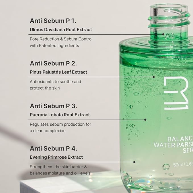 ROUME Korean Facial Serum with Water Parsley (33,975ppm) - Pore Minimizing & Sebum Control Ampoule for Oily Skin - Anti-Wrinkle, Brightening & Soothing K-Beauty Skincare - 1.69 Fl Oz (50ml)