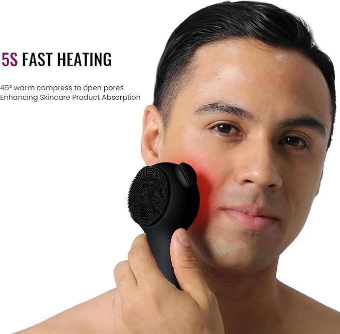 Silicone Face Scrubber Exfoliator Electric for Men Women, Rechargeable Facial Cleansing Brush with Wireless Charging Dock, Waterproof Sonic Vibrating Face Scrub Brush Cleanser for Exfoliating, Black